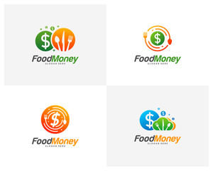 Set of Creative Food Money logo design vector. Restaurant, food court, cafe logo template. Icon symbol. Illustration