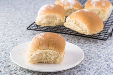 Fresh baked potato rolls.