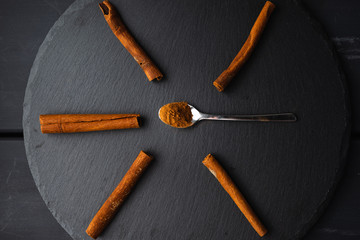 ground cinnamon on a spoon