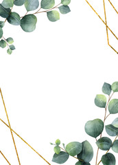 Watercolor vector frame with green eucalyptus leaves.  © ElenaMedvedeva