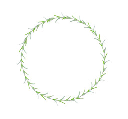 Round frame with green leaf isolated on white background.