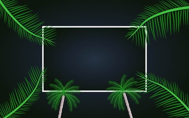 Fototapeta na wymiar dark background with frame palm trees and green leaves tropical vector illustration