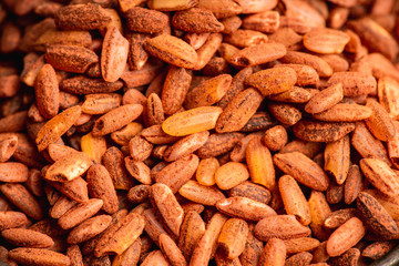 Raw red rice Dev-zira on the kitchen table. Selective focus. shallow depth of field.