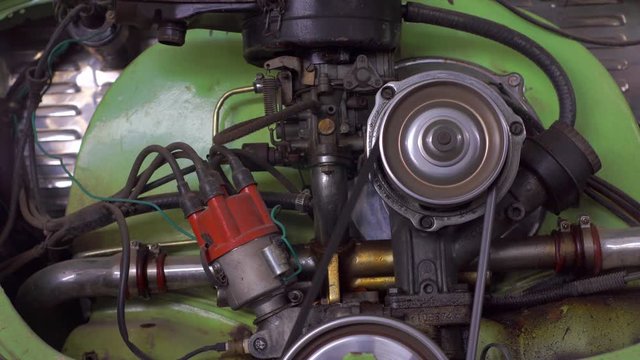 CHAIYAPHUM, THAILAND - FEBRUARY 10: 4K video starting engine classic beetle car on the february 10, 2020 in Chaiyaphum Thailand