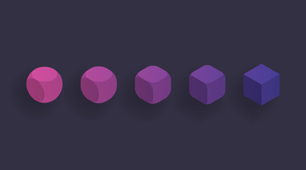 Vector transformation and evolution gradient colors shapes of a circle into a square. Abstract isometric digital background composition for a site.