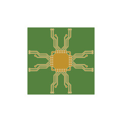 Flat Microelectronics Circuits. Circuit board vector, green background.