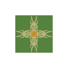 Flat Microelectronics Circuits. Circuit board vector, green background.