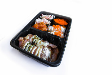 Plastic Container, Black Background, No People, Sushi, Take Out Food