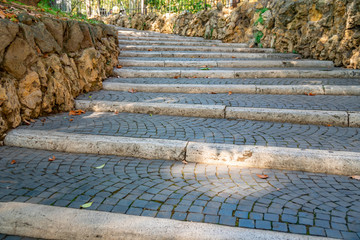 Weathered stone stairs with a fallen fall leaves, Rome