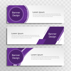 A set of purple banner templates designed for the web and various headlines are available in three different designs.