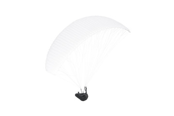 Blank white paraglider with person in harness mockup, backside view