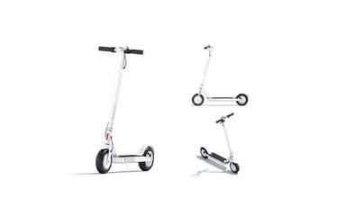 Blank white electric scooter with banner mockup, different views © Alexandr Bognat
