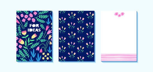 Notebook cover with spring flowers, It can be used for planner, diary, pocket journal