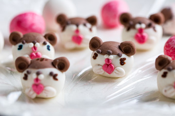 Raw Chinese glutinous rice balls in hamster shaped