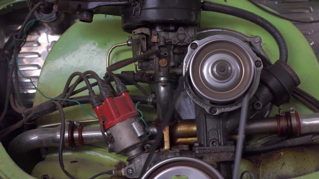 CHAIYAPHUM, THAILAND - FEBRUARY 10: 4K video starting engine classic beetle car on the february 10, 2020 in Chaiyaphum Thailand