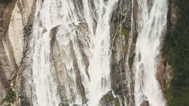 Aerial view of Cascata del Toce waterfall shot in 4k