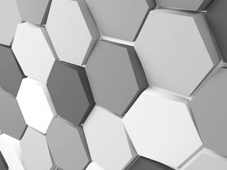 Gray white hexagonal blocks. 3d rendering