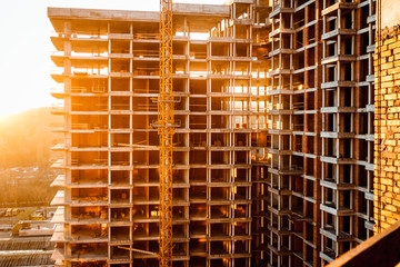 Construction of a high-rise building. Construction site in the city centre
