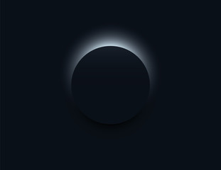 Minimal black vector background with dark 3d circle with light behind it. Product presentation or dark wallpaper.