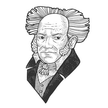 Arthur Schopenhauer portrait sketch engraving vector illustration. T-shirt apparel print design. Scratch board imitation. Black and white hand drawn image.