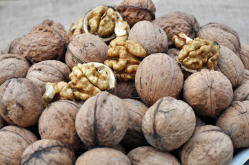 Walnuts are in a pile