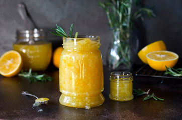 Homemade lemon jam with fresh lemons and sugar.