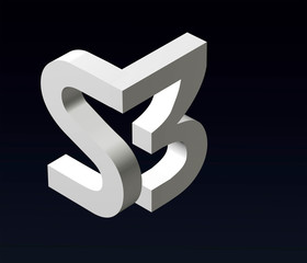 Font stylization of the letters S and B, D, P, R, V, W, 3, font composition of the logo. 3D rendering