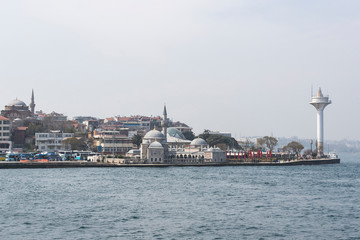 Fototapeta na wymiar Panorama of the foggy coast of Istanbul from the Bosphorus.