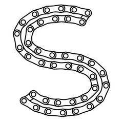 s, letter is made of chain, black and white vector clip art