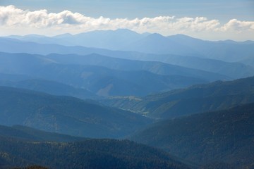 Ukraine Carpathian mountains, blue horizons