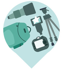 Photography equipment illustration vector. Drop symbol. Photo editing vector and photography equipment icon  symbol. Tripod flash bag handbag objective.