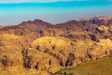 Mountains in Jordan and the Sik Gorge district near the ancient city of Petra.