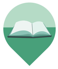 Open book icon illustration vector on green background. Drop symbol.