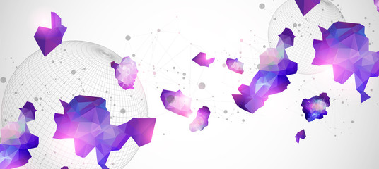 Abstract sphere background with plexus effect. 3D surface.