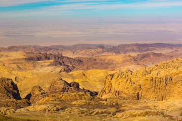 Mountains in Jordan and the Sik Gorge district near the ancient city of Petra.