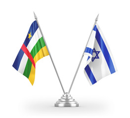 Israel and Central African Republic table flags isolated on white 3D rendering