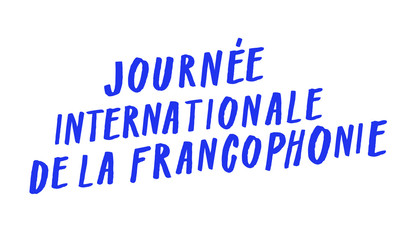 International Day of French language, March 20th. Chic modern design element, vector handwritten sign. Hand lettering blue capital letters, type. Web, print, social media design. Plain background.