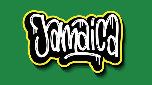 Jamaica Hand Lettering Graffiti Tag Style Sticker Design.