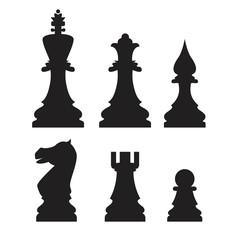 Sets of silhouette Chess icon in isolated background