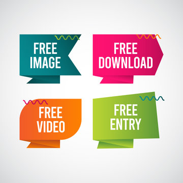 Free Download, Free Image, Free Entry, Free Video Text Label Vector Template Design Illustration