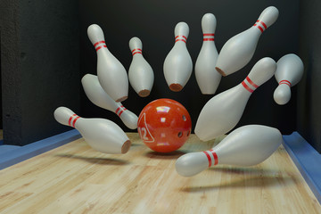 Bowling background, strike. 3d render