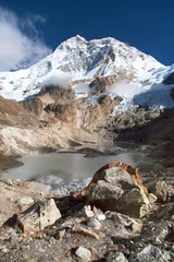Papier Peint photo Makalu Mount Makalu and glacial lake, Nepal Himalayas mountains