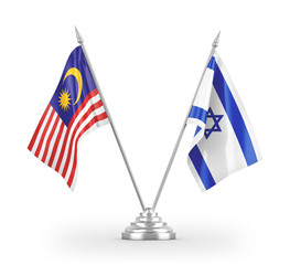 Israel and Malaysia table flags isolated on white 3D rendering