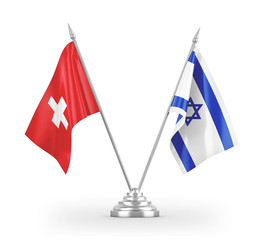 Israel and Switzerland table flags isolated on white 3D rendering