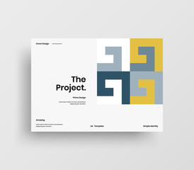 Creative business presentation vector A4 horizontal orientation front page mock up. Modern corporate report cover abstract geometric illustration design layout. Company identity brochure template.