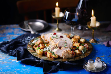 Herb roasted turkey and cranberry stuffing..style rustic.