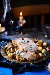 Herb roasted turkey and cranberry stuffing..style rustic.