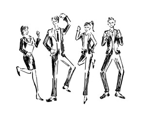 モノクロ, 白黒, 線画, 単色, フレッシャーズ, 新入社員, 新人, 入社, 新卒, フレッシュ, 若い, 社員, 会社員, スーツ, やる気, 元気, 笑顔, 仕事, ビジネスマン, ビジネスウーマン, 人物, 新社会人, 若者, 就活, 就職活動, 就職, 仲間, 同僚, 新生活, リクルート, オフィス, 明るい, 会社, 白バック