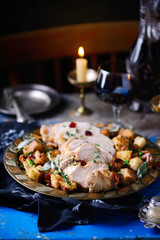 Herb roasted turkey and cranberry stuffing..style rustic.