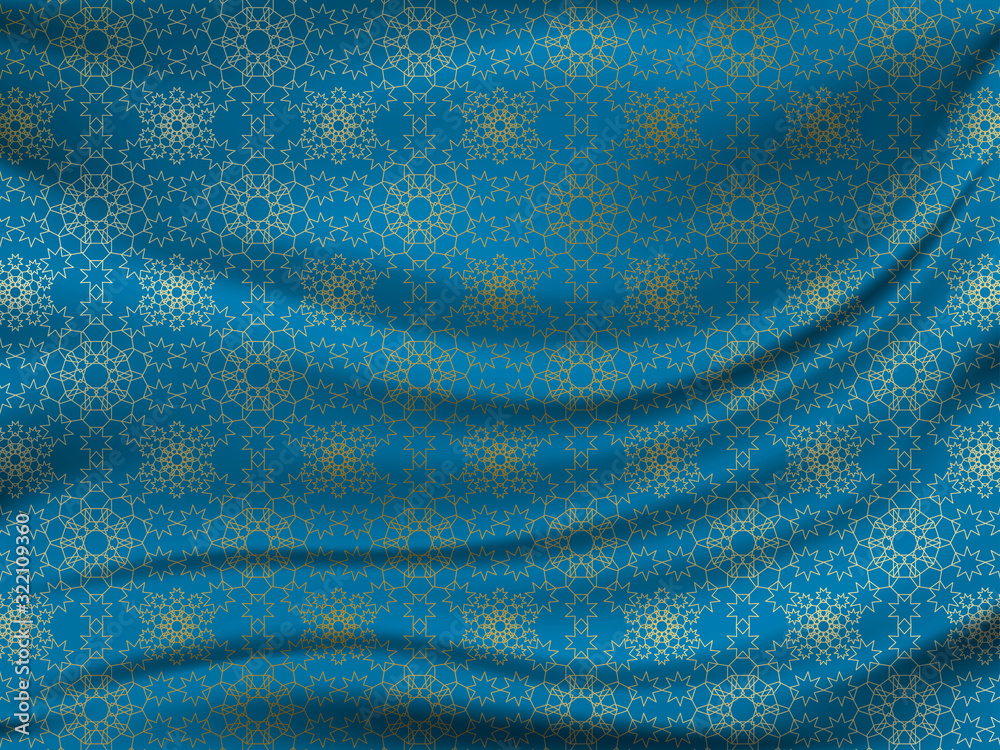 Poster golden oriental pattern on wavy silk fabric. lovely background for your design in the great ramadan 